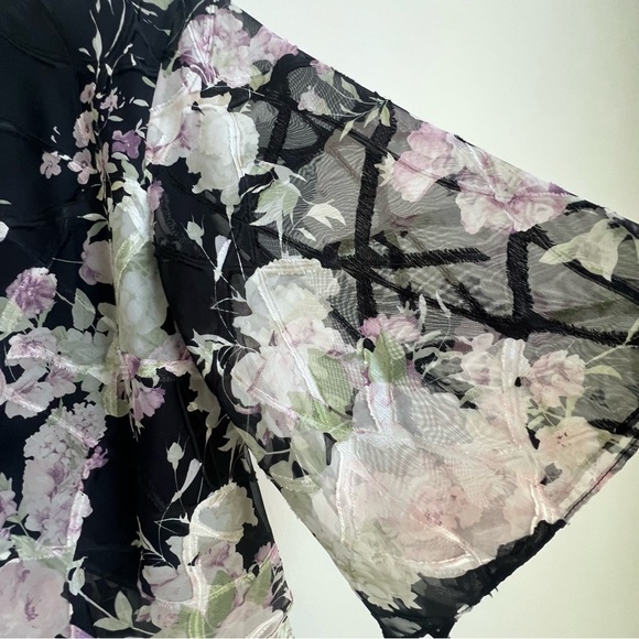 Alex Evening 3/4 sleeve scoop asymmetrical hem floral chiffon blouse Triple Tier - Picture 8 of 13